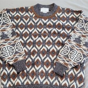 Men's Geometric Crewneck Sweater - Brown and Black